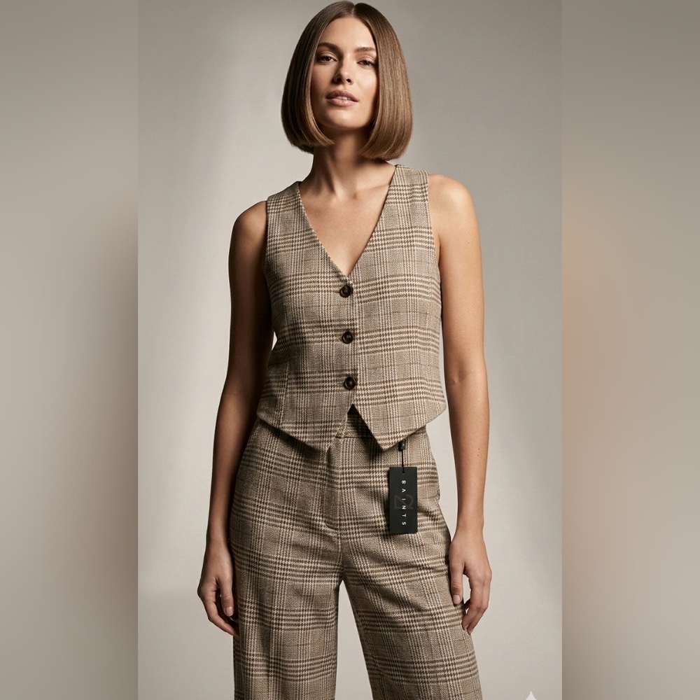 AllSaints Beige Checked Waistcoat & Trouser Jumpsuit
